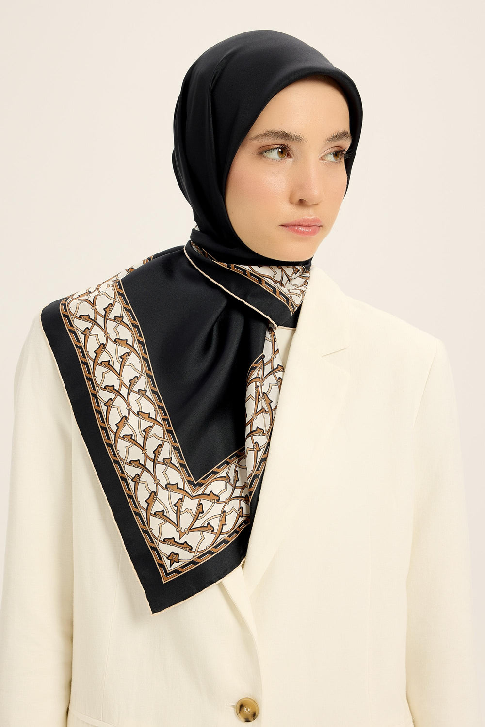 AHENK TİVİL İPEK EŞARP 90*90 CM - Siyah #renk_siyah