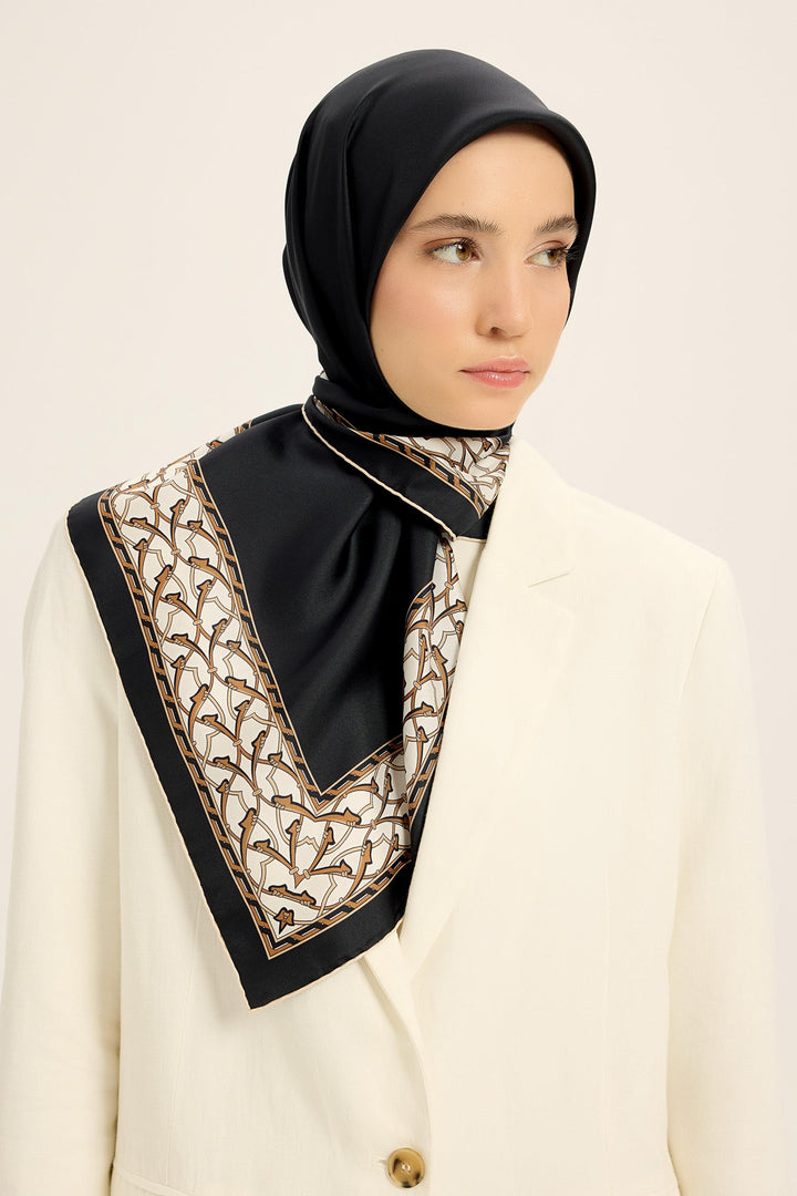 AHENK TİVİL İPEK EŞARP 90*90 CM - Siyah 