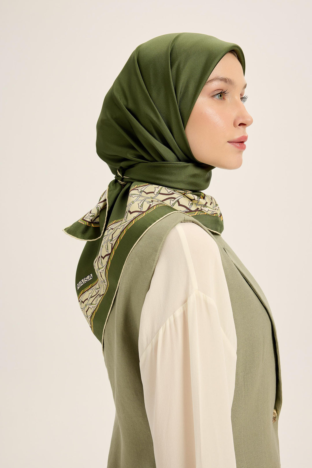 AHENK TİVİL İPEK EŞARP 90*90 CM - Yeşil 