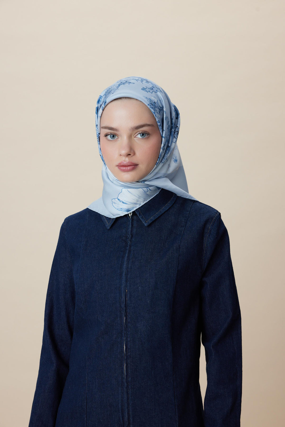 AHU TİVİL İPEK EŞARP 90*90 CM - MAVİ - Görsel 2