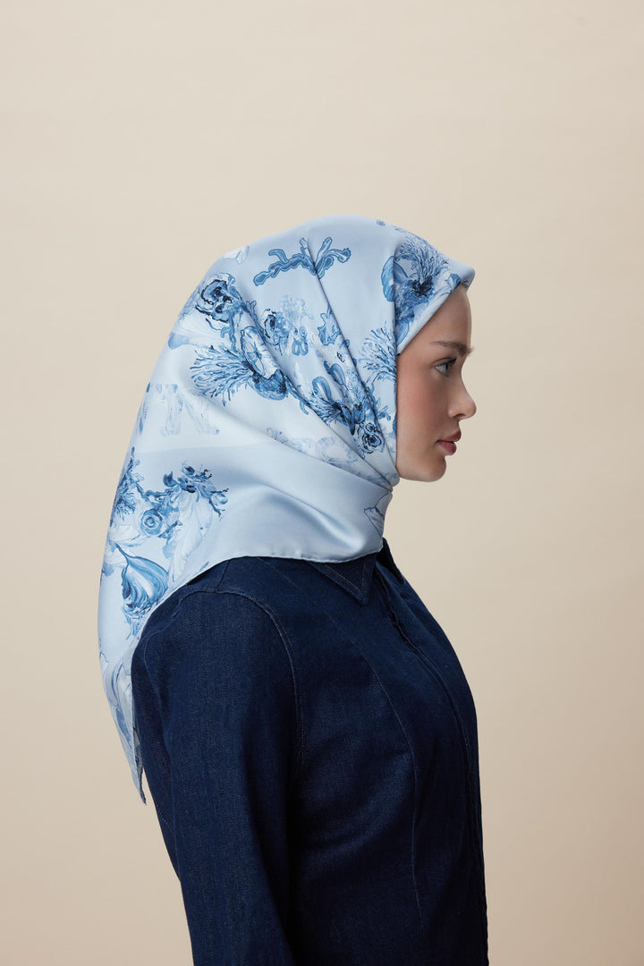 AHU TİVİL İPEK EŞARP 90*90 CM - MAVİ - Görsel 4