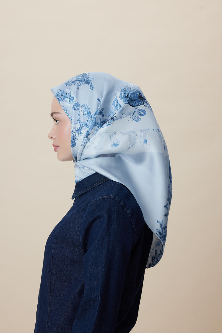 AHU TİVİL İPEK EŞARP 90*90 CM - MAVİ - Görsel 3