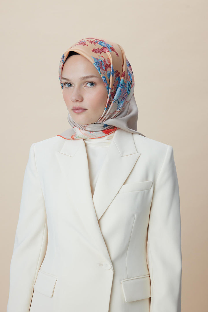 AHU TİVİL İPEK EŞARP 90*90 CM - MERCAN - Görsel 10