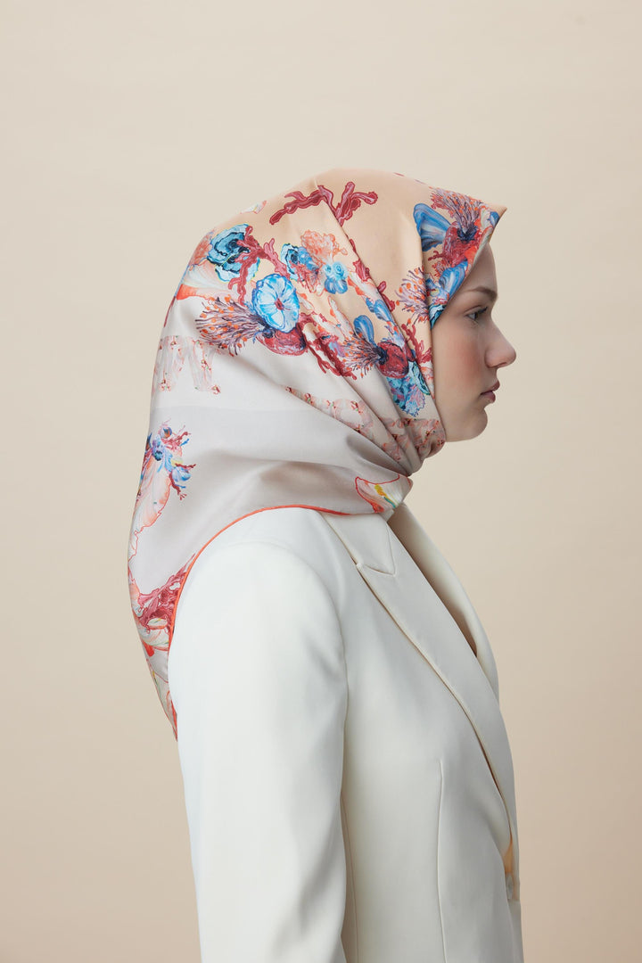 AHU TİVİL İPEK EŞARP 90*90 CM - MERCAN - Görsel 3