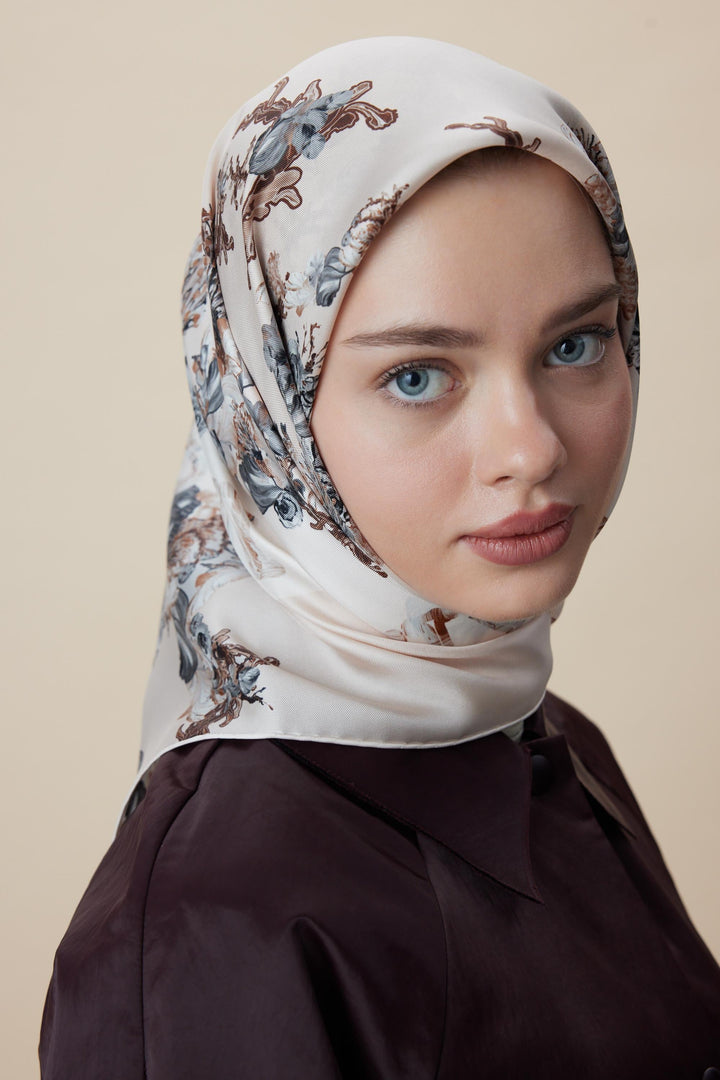 AHU TİVİL İPEK EŞARP 90*90 CM - PUDRA PEMBE - Görsel 1
