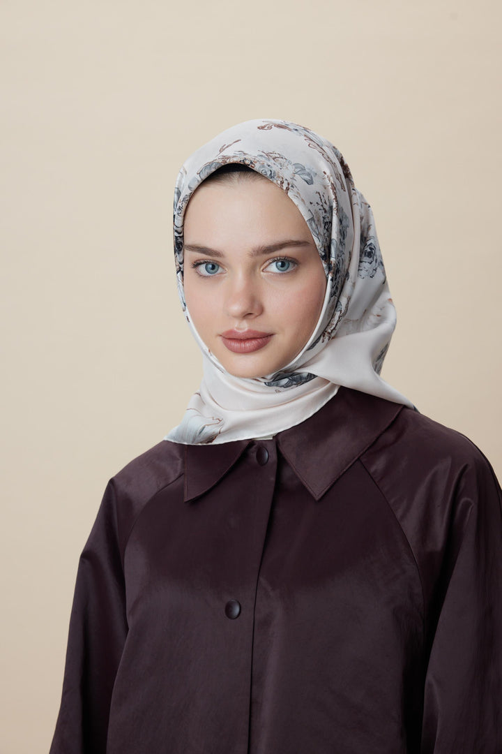 AHU TİVİL İPEK EŞARP 90*90 CM - PUDRA PEMBE - Görsel 6
