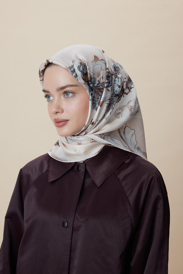 AHU TİVİL İPEK EŞARP 90*90 CM - PUDRA PEMBE - Görsel 10