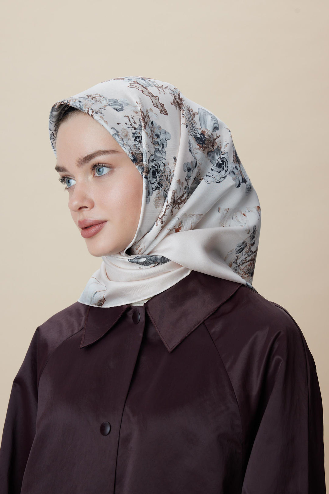 AHU TİVİL İPEK EŞARP 90*90 CM - PUDRA PEMBE - Görsel 8