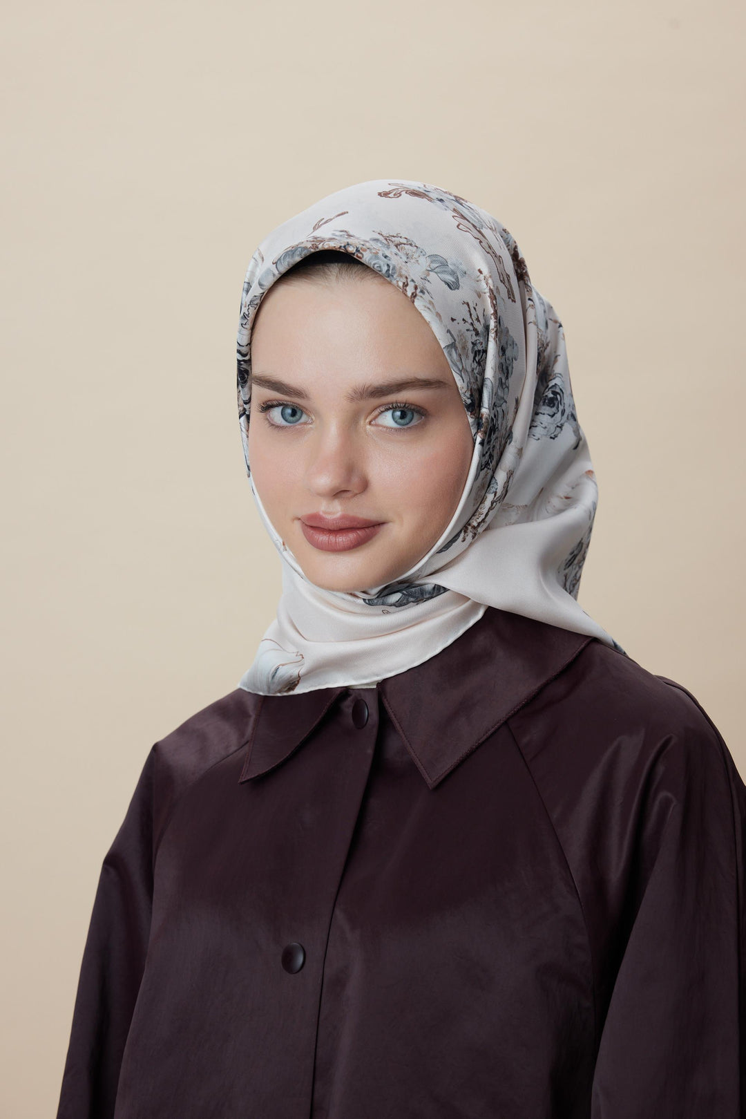 AHU TİVİL İPEK EŞARP 90*90 CM - PUDRA PEMBE - Görsel 7