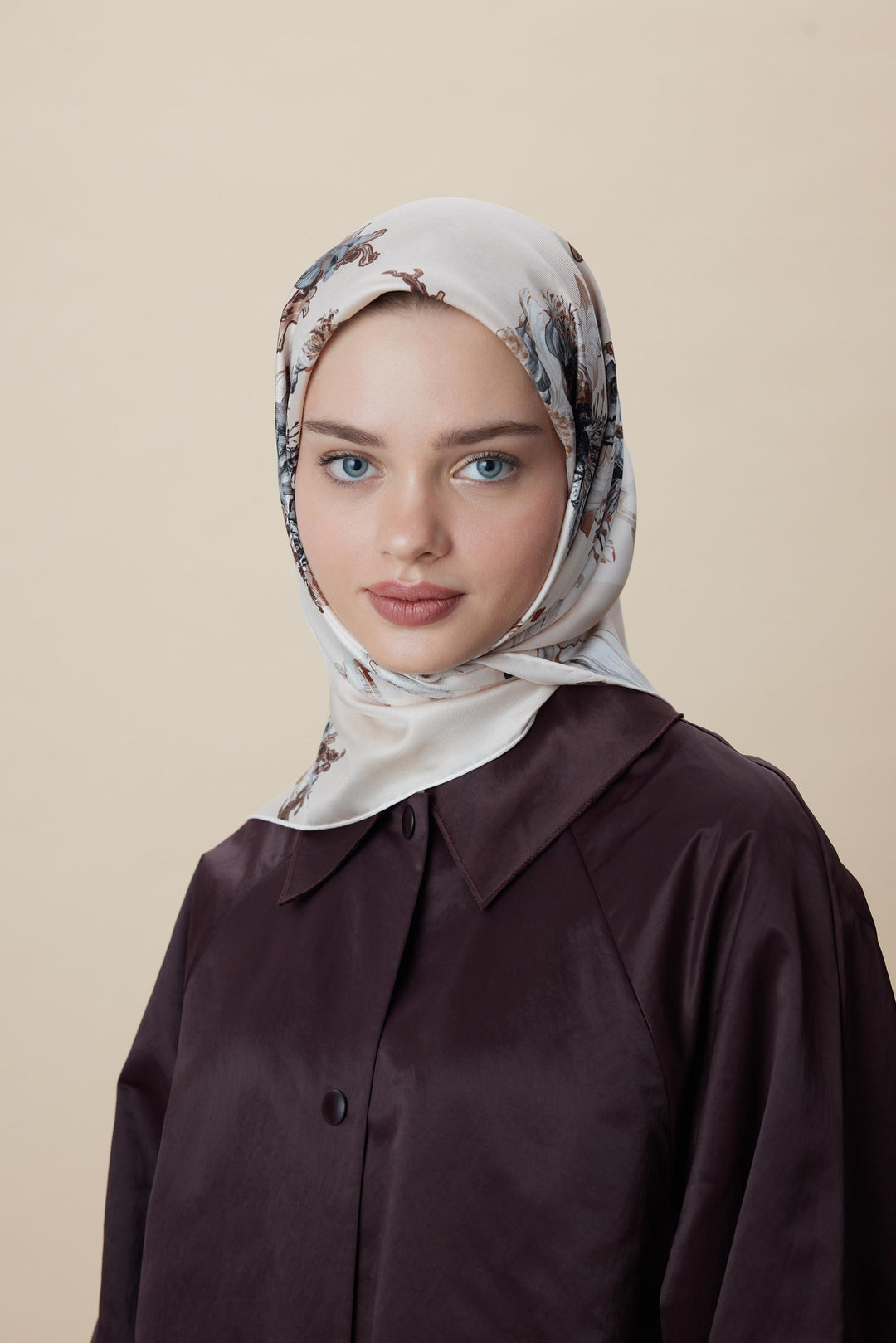 AHU TİVİL İPEK EŞARP 90*90 CM - PUDRA PEMBE - Görsel 9