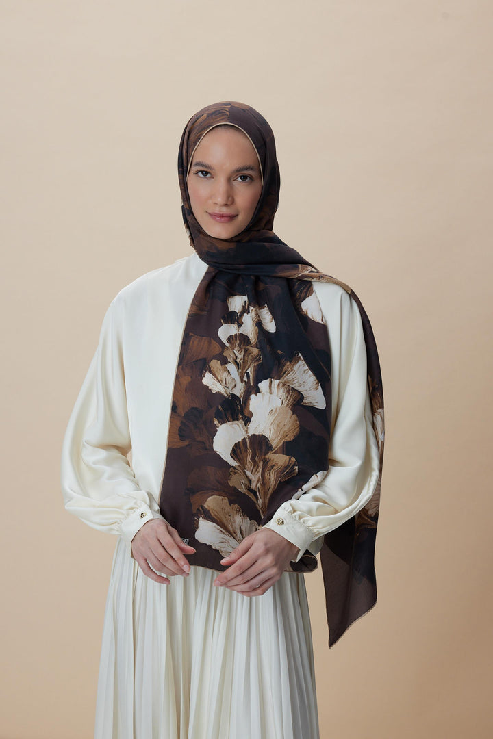 Maisa AKVA PAMUK İPEK ŞAL 70*190 CM - KAHVERENGİ