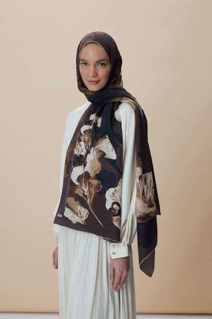 Maisa AKVA PAMUK İPEK ŞAL 70*190 CM - KAHVERENGİ