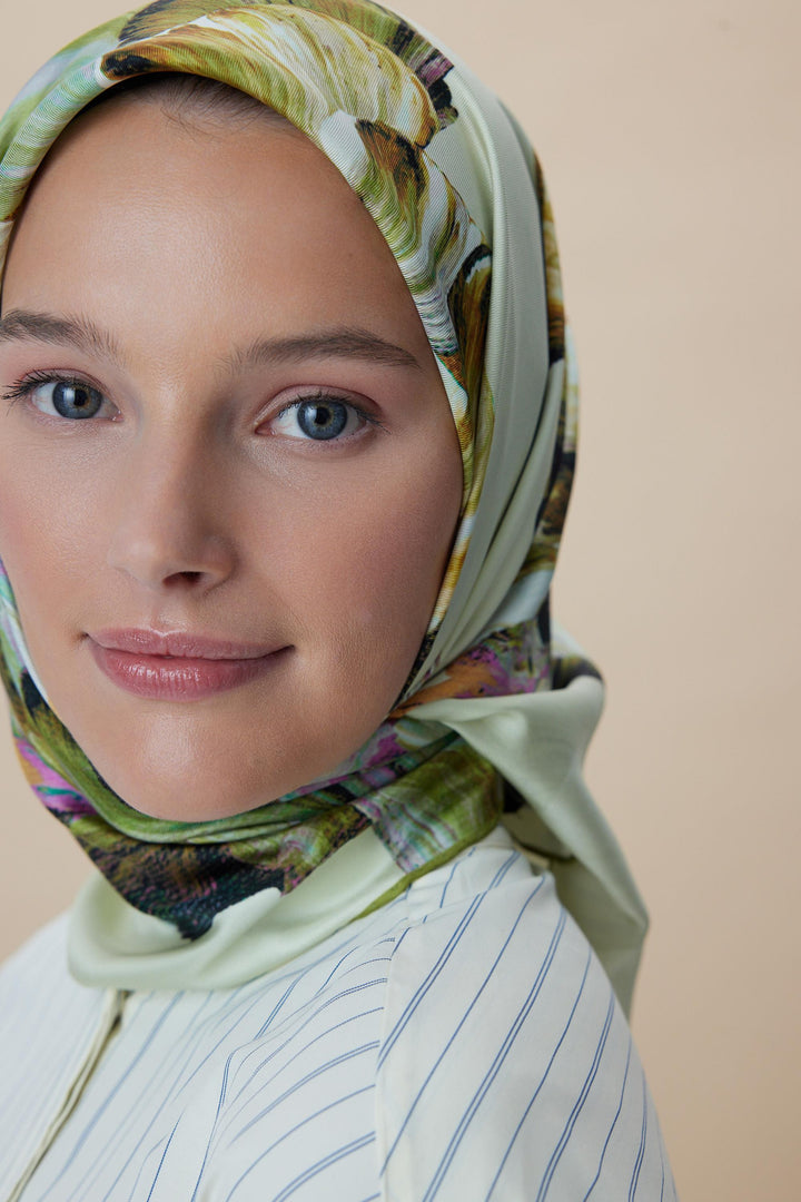AKVA TİVİL İPEK EŞARP 90*90 CM - AÇIK YEŞİL - Görsel 11