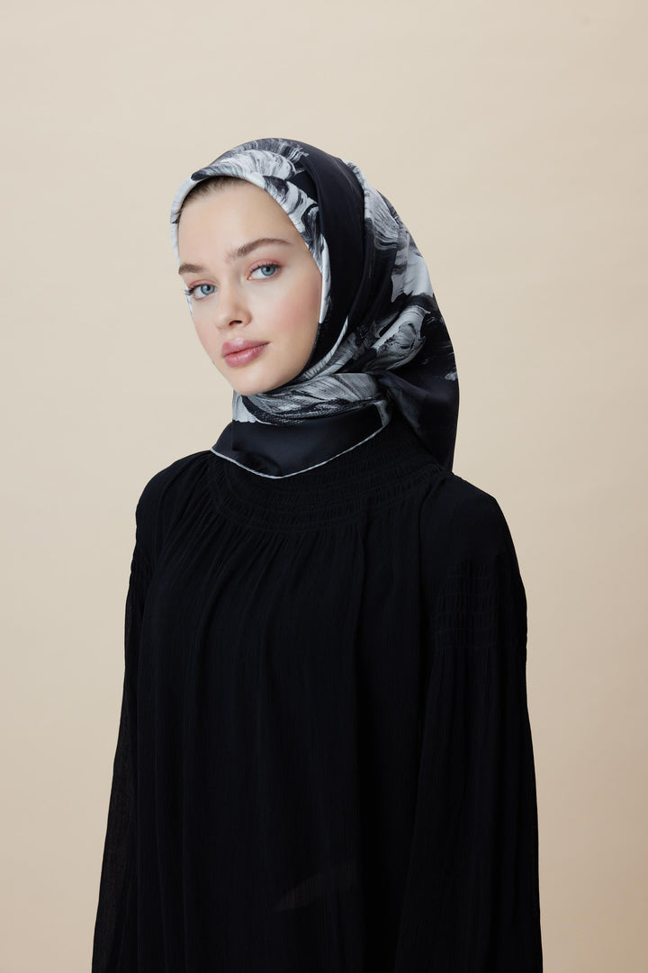 AKVA TİVİL İPEK EŞARP 90*90 CM - ANTRASİT - Görsel 10