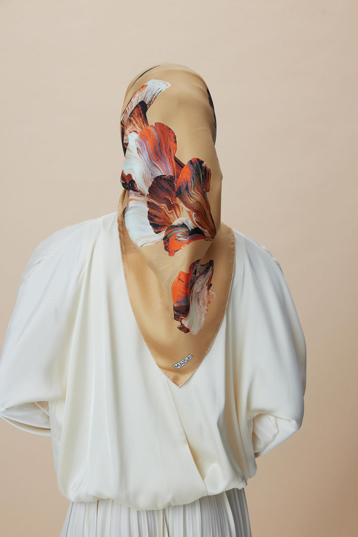 AKVA TİVİL İPEK EŞARP 90*90 CM - CAMEL - Görsel 6