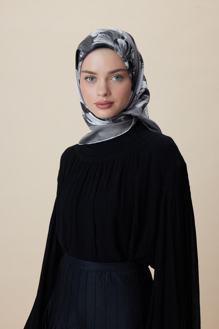 AKVA TİVİL İPEK EŞARP 90*90 CM - GRİ - Görsel 9