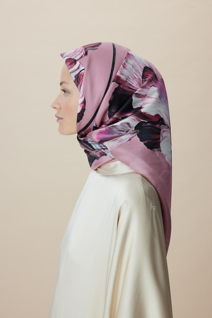 AKVA TİVİL İPEK EŞARP 90*90 CM - GÜL KURUSU - Görsel 3