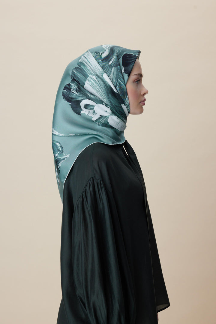AKVA TİVİL İPEK EŞARP 90*90 CM - IHLAMUR YEŞİLİ - Görsel 3