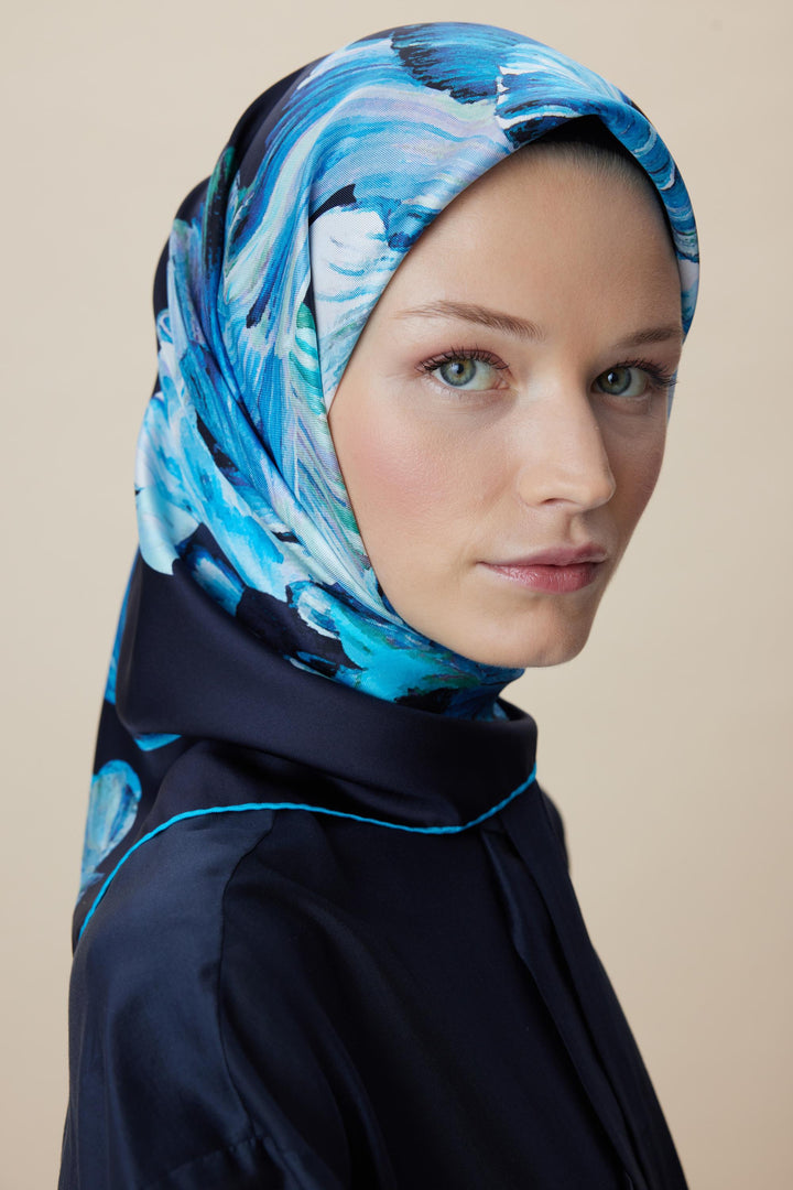 AKVA TİVİL İPEK EŞARP 90*90 CM - LACİVERT - Görsel 5