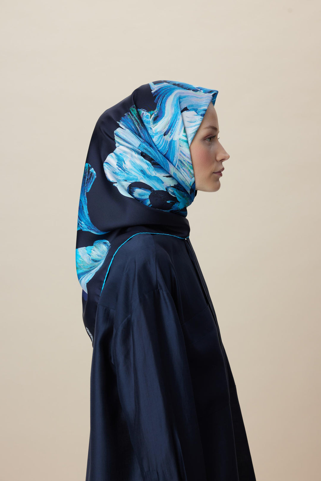 AKVA TİVİL İPEK EŞARP 90*90 CM - LACİVERT - Görsel 4