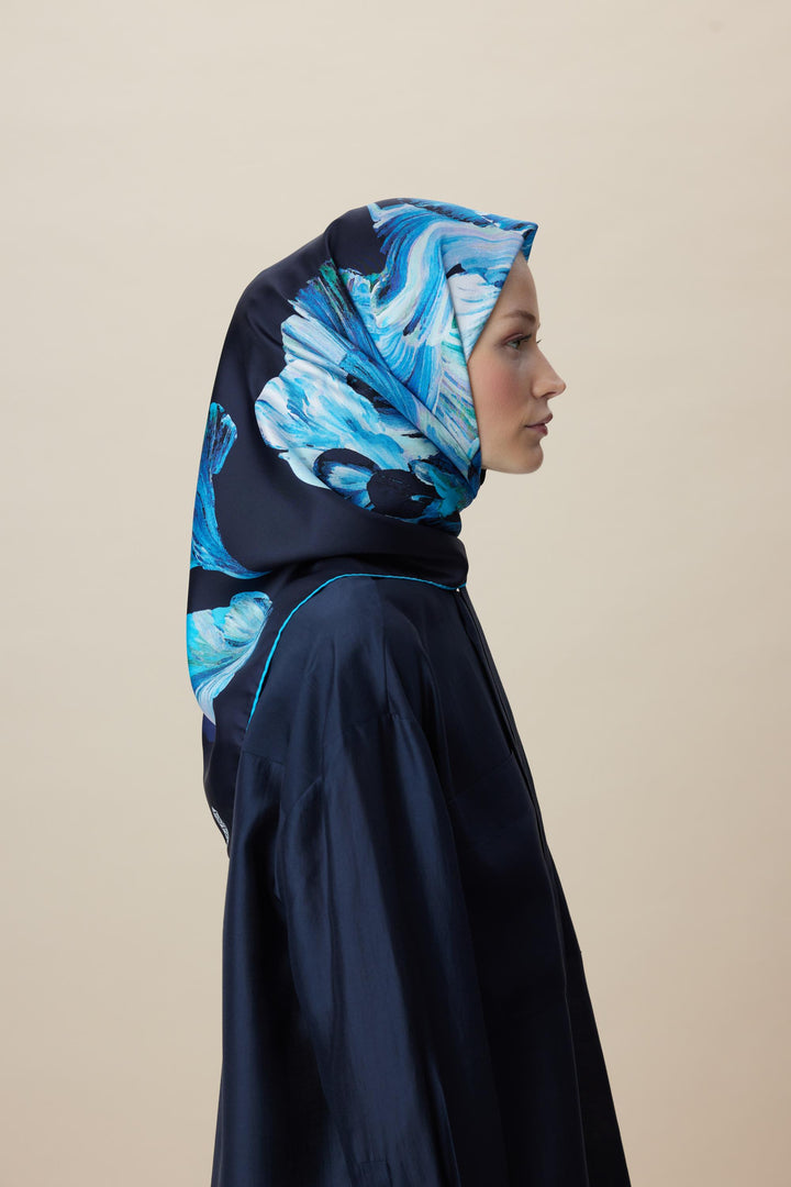 AKVA TİVİL İPEK EŞARP 90*90 CM - LACİVERT - Görsel 4