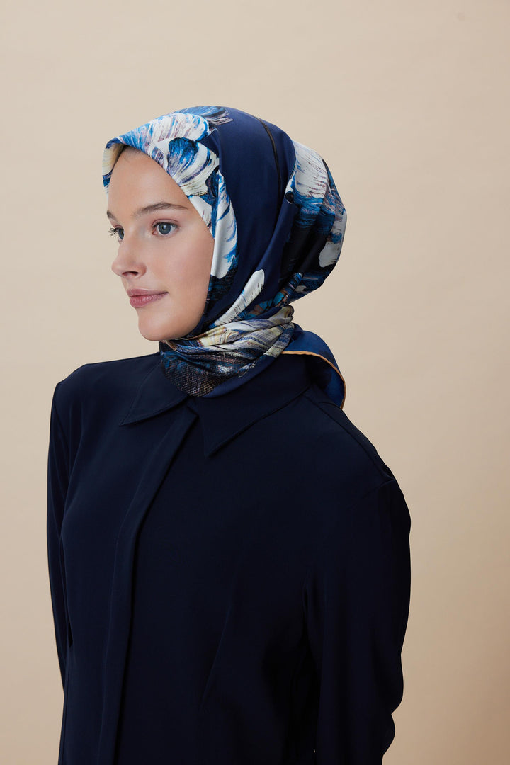 AKVA TİVİL İPEK EŞARP 90*90 CM - MAVİ - Görsel 10