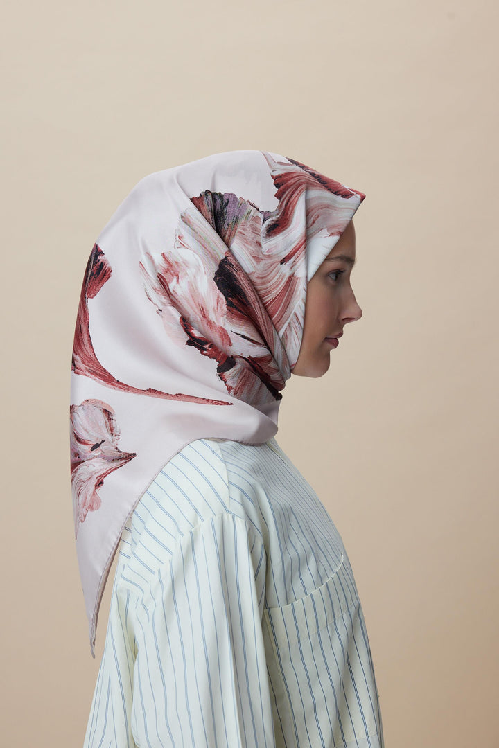 AKVA TİVİL İPEK EŞARP 90*90 CM - PUDRA PEMBE - Görsel 5