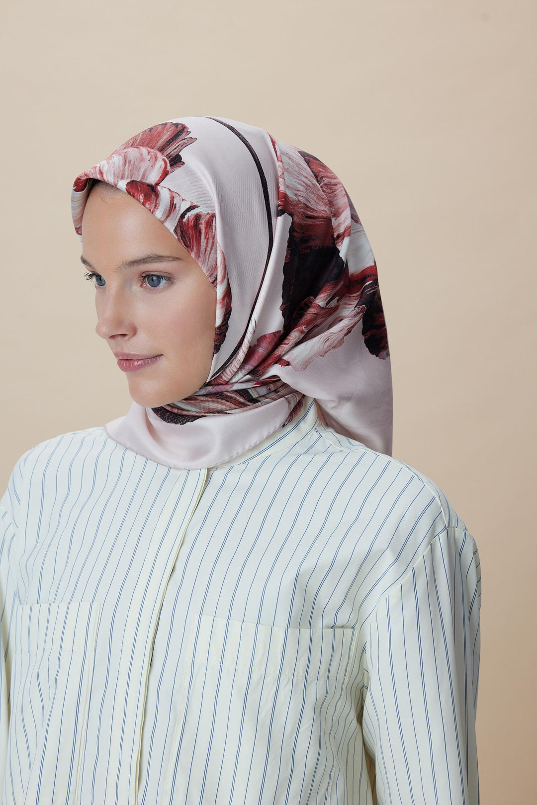 AKVA TİVİL İPEK EŞARP 90*90 CM - PUDRA PEMBE - Görsel 3