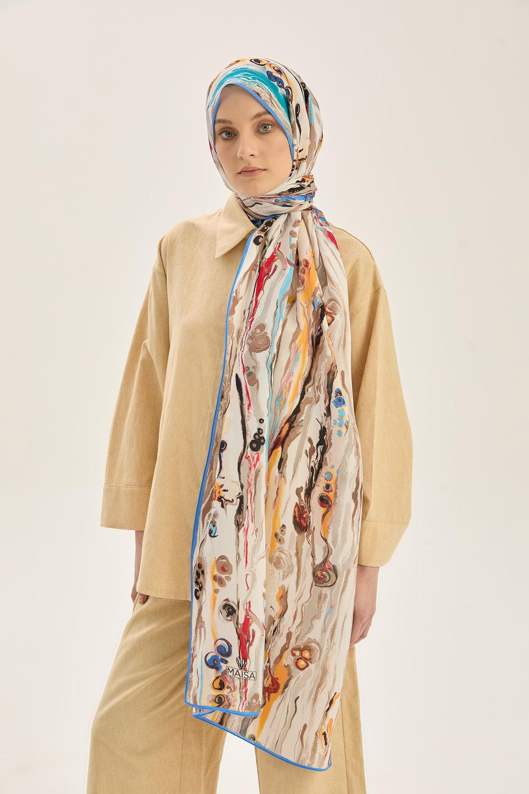 Maisa Alaz Floş Viskon Şal - Mavi