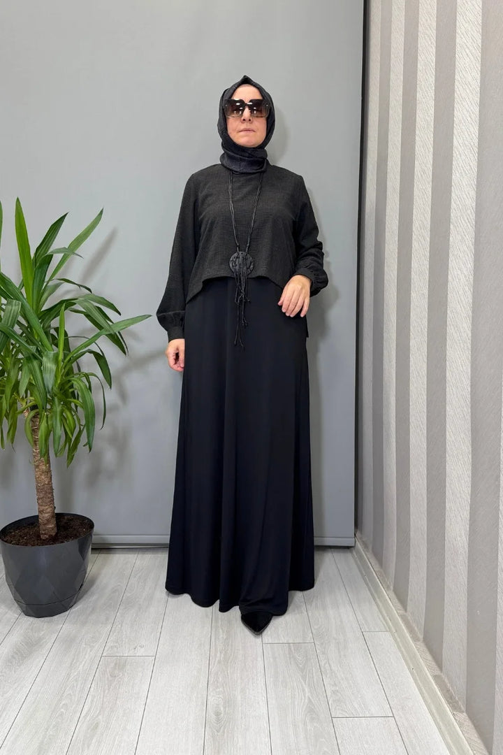 Almarwah Aksesuar Detaylı Elbise 202927 - Siyah - Görsel 1 