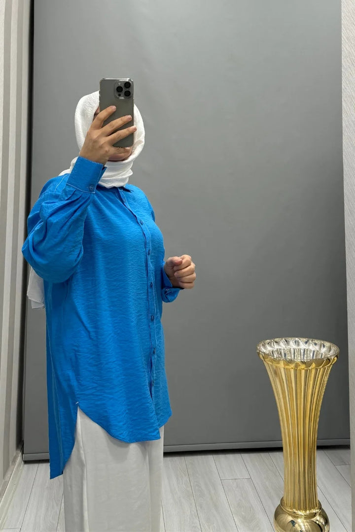 Almarwah Dikiş Detaylı Gömlek 101937 - Mavi - Görsel 3 