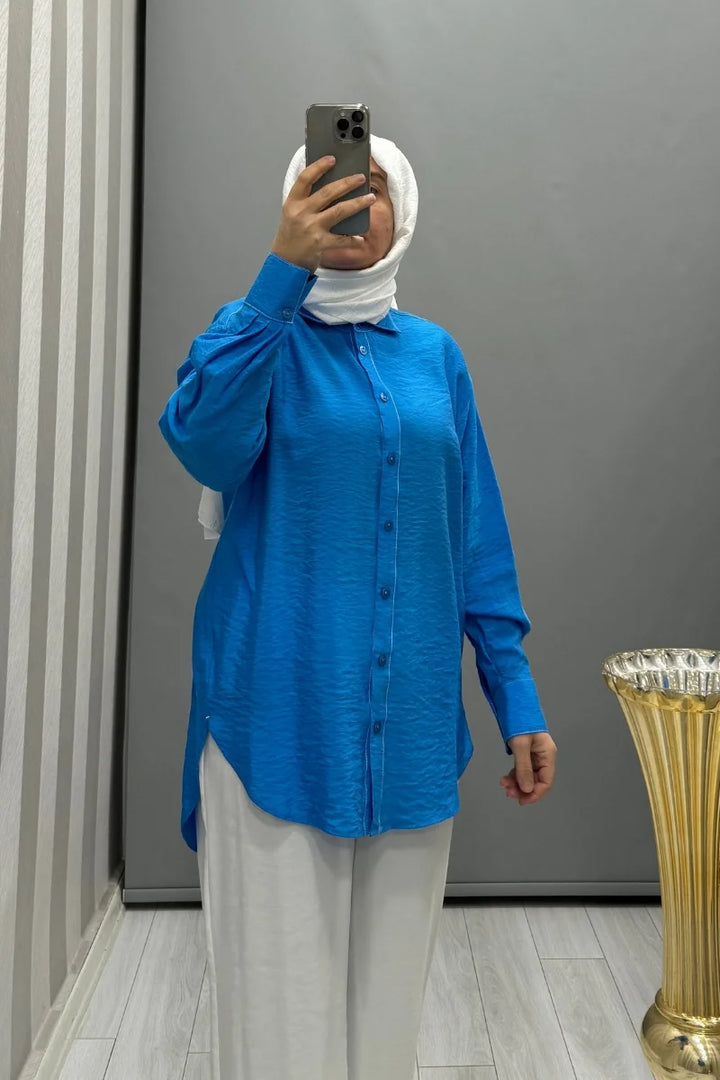 Almarwah Dikiş Detaylı Gömlek 101937 - Mavi - Görsel 4 