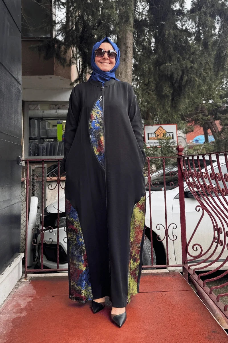 Almarwah Etnik Desenli Kap 404926 - Siyah - Görsel 1 #renk_siyah