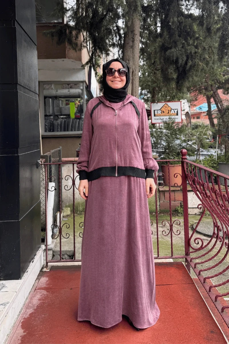 Almarwah İkili Elbise 202733 - Mürdüm - Görsel 1 #renk_m-rd-m