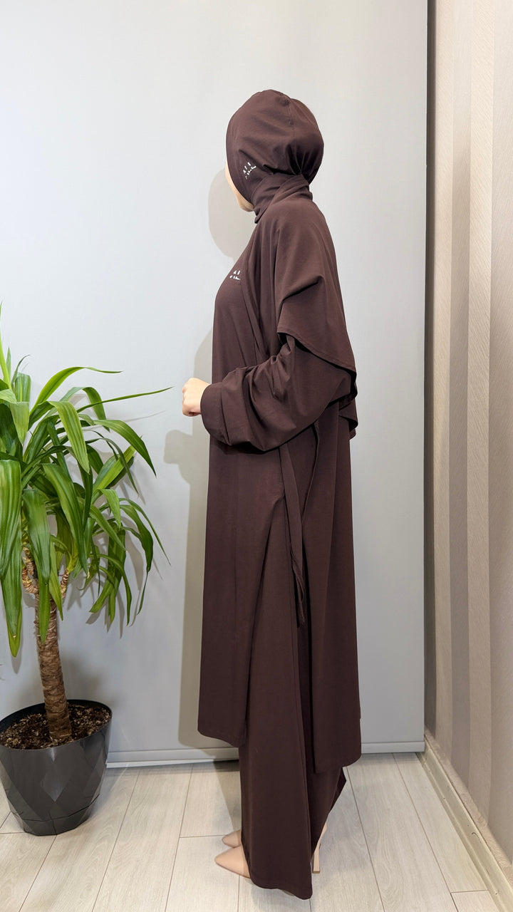 Almarwah Pelerin Detaylı Tunik Pantolon Takım ALL-3012 - Kahverengi - Görsel 2 