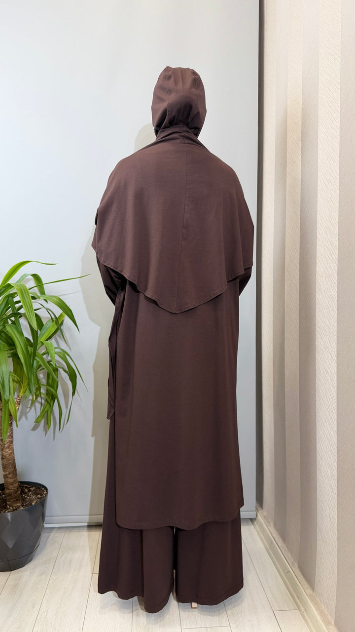 Almarwah Pelerin Detaylı Tunik Pantolon Takım ALL-3012 - Kahverengi - Görsel 3 