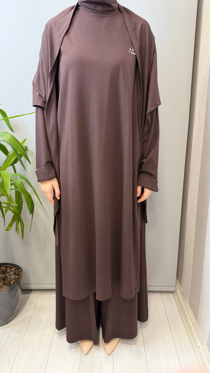 Almarwah Pelerin Detaylı Tunik Pantolon Takım ALL-3012 - Kahverengi - Görsel 4 