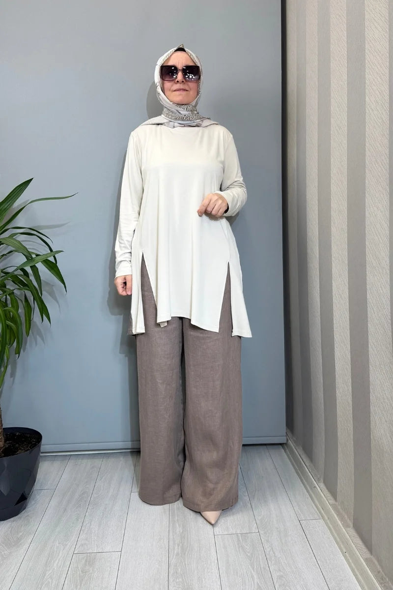 Almarwah Keten Pantolon 606119 - Vizon - Görsel 2 #renk_vizon