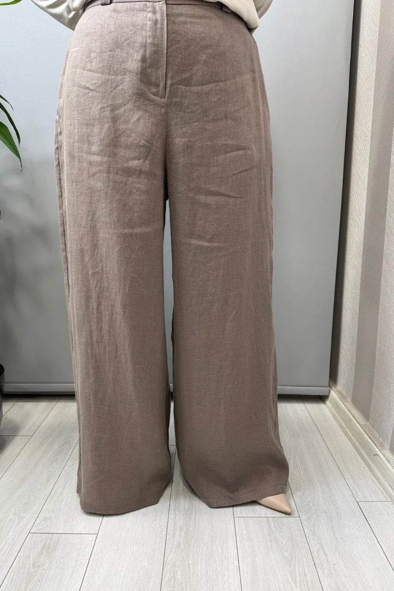 Almarwah Keten Pantolon 606119 - Vizon - Görsel 1 #renk_vizon