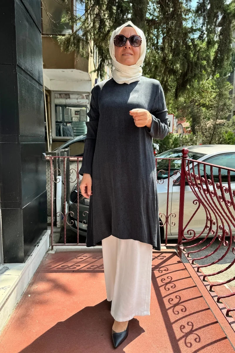 Almarwah Lyocell Basic Tunik 102174 - Siyah - Görsel 1 #renk_siyah