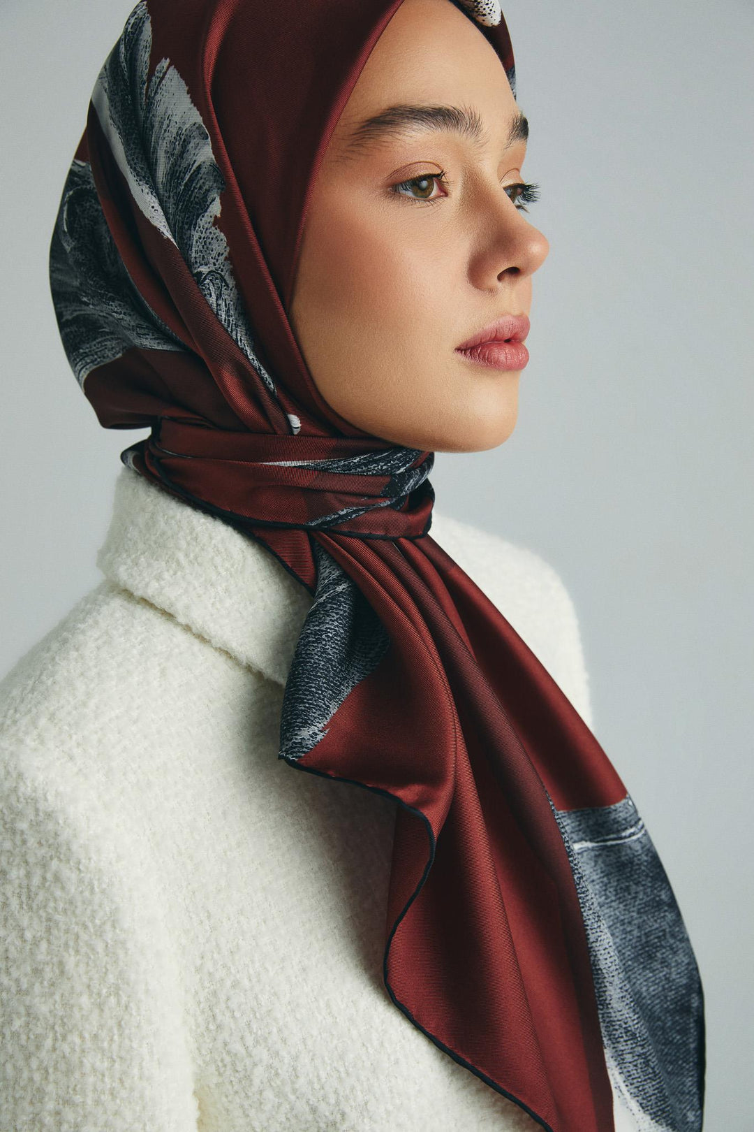 ANİ TİVİL İPEK EŞARP 90*90 CM - BORDO 