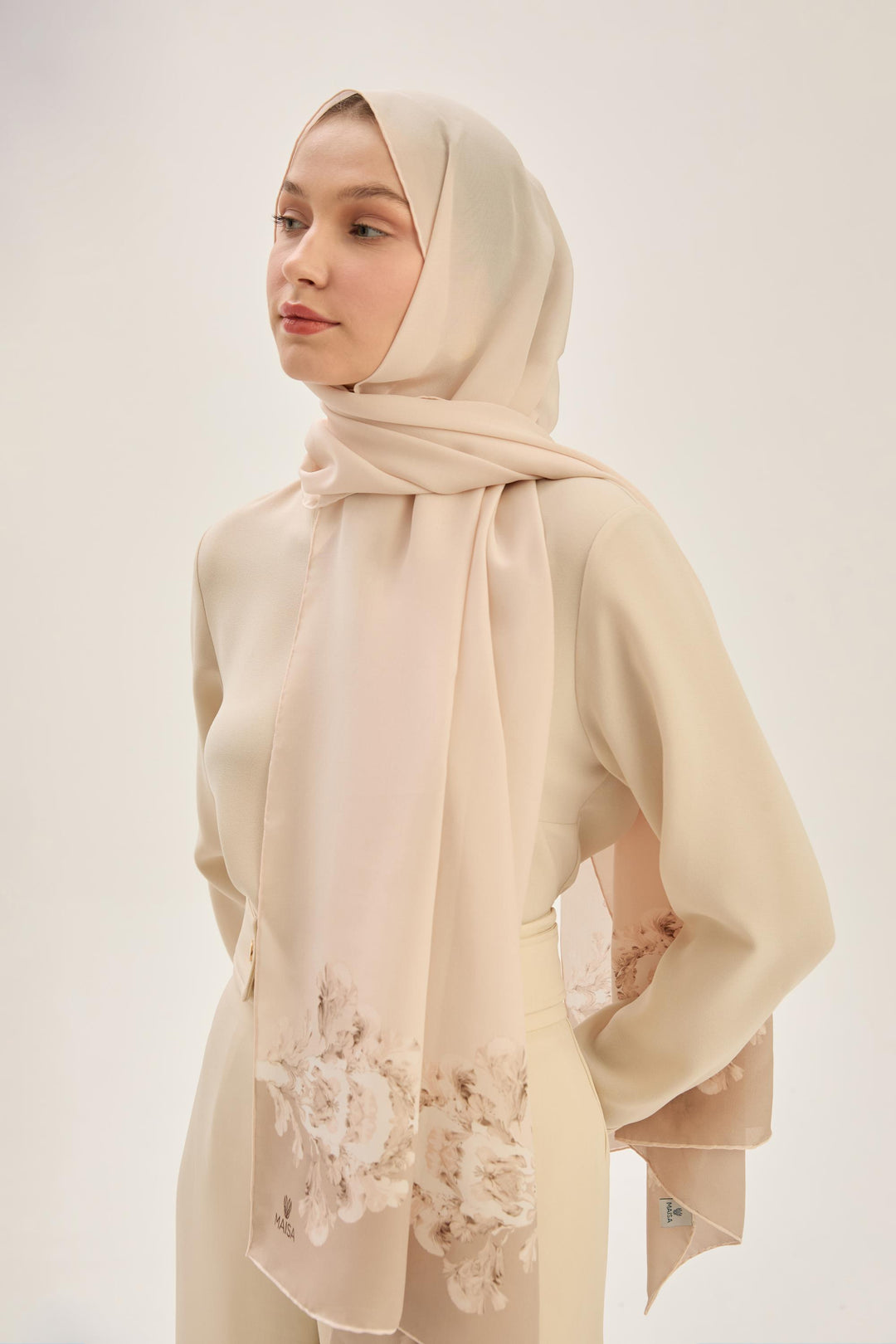 Maisa AREN KREP İPEK ŞAL 70*190 CM - KOYU BEJ