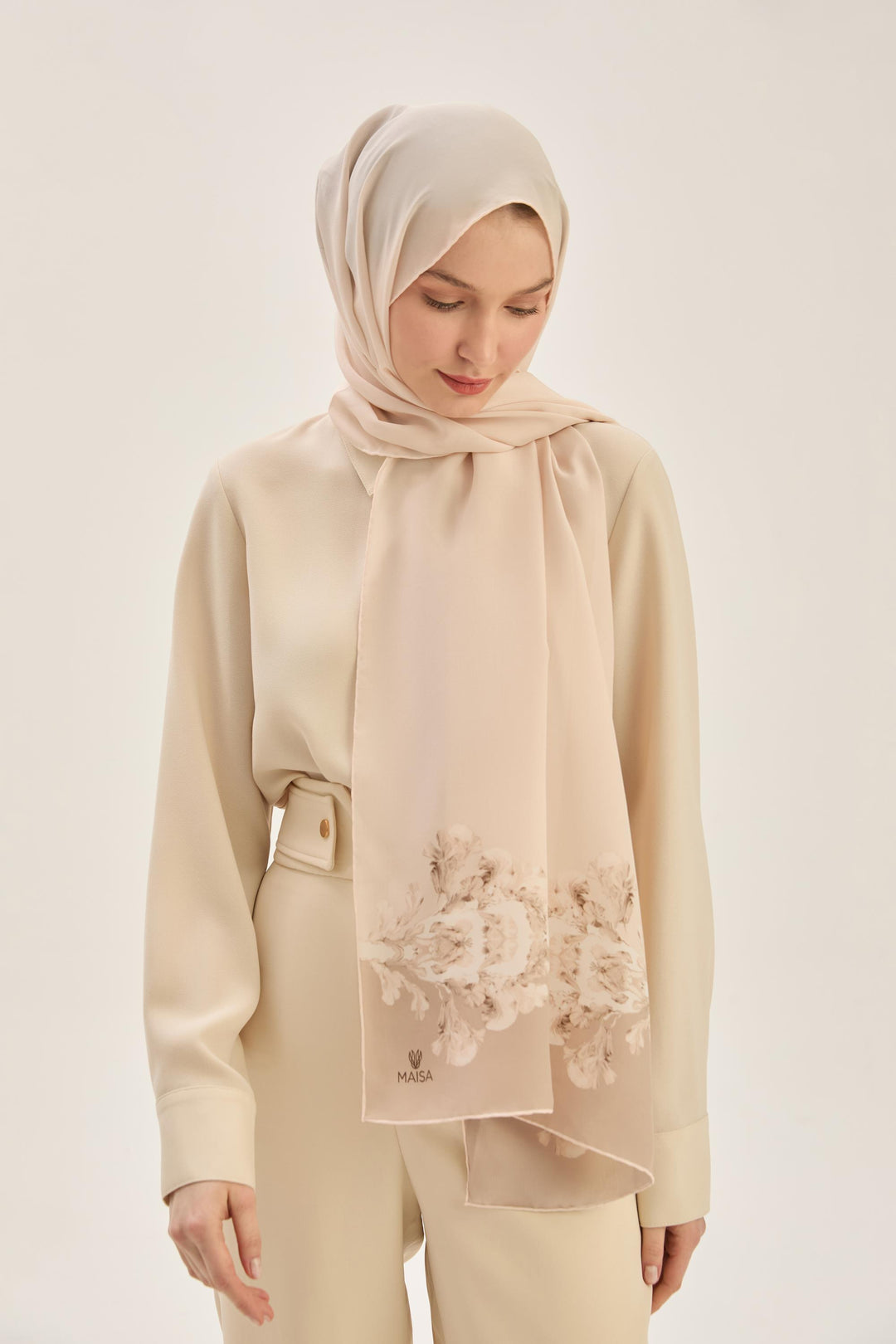Maisa AREN KREP İPEK ŞAL 70*190 CM - KOYU BEJ