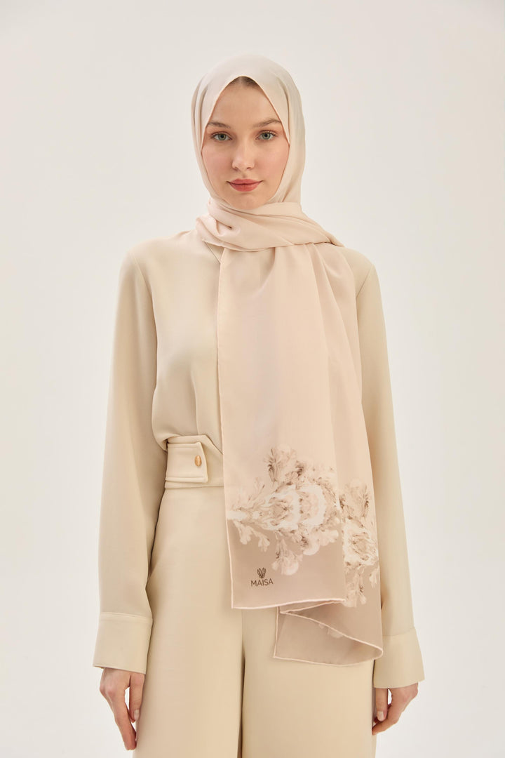 Maisa AREN KREP İPEK ŞAL 70*190 CM - KOYU BEJ
