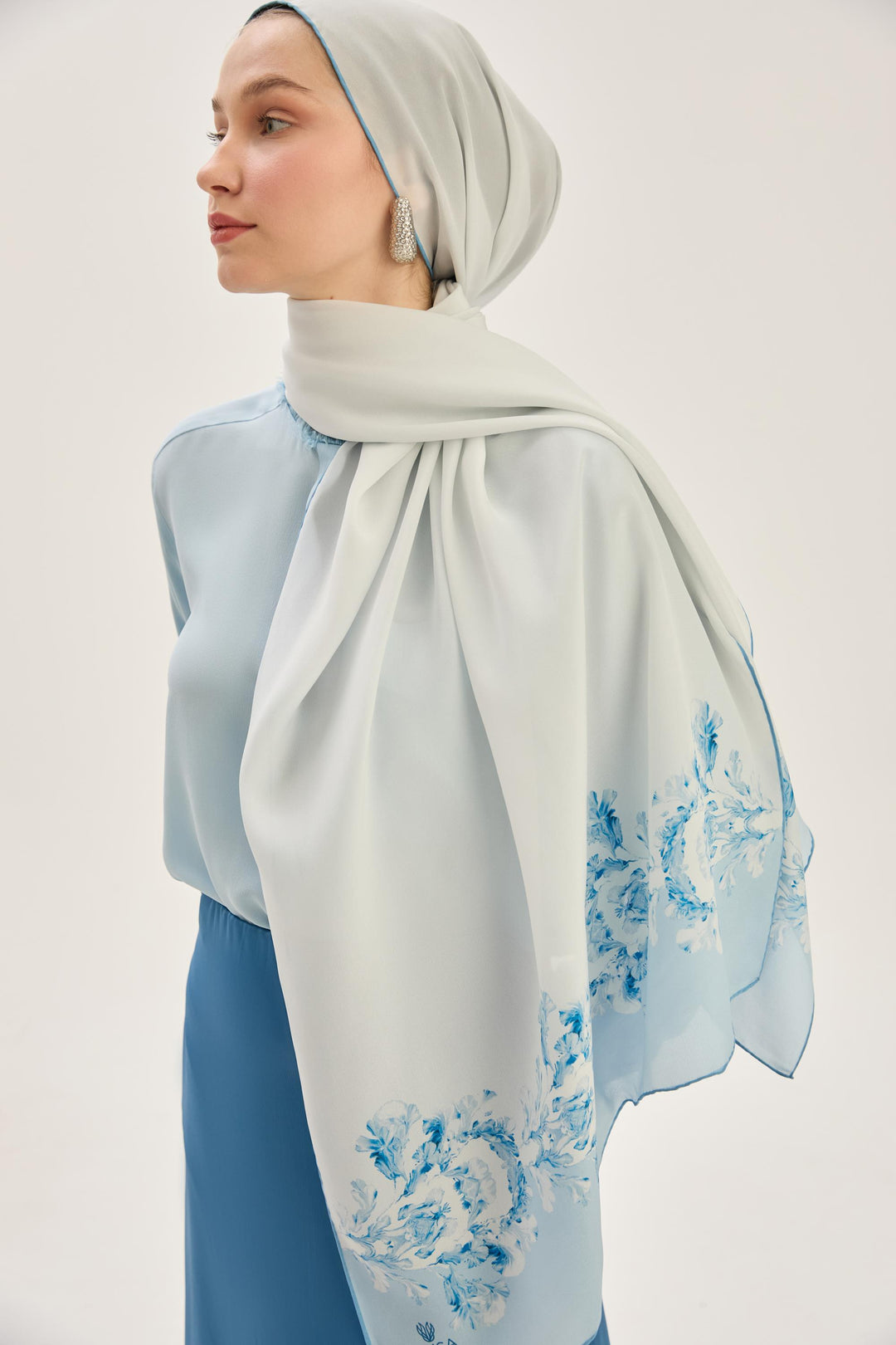 Maisa AREN KREP İPEK ŞAL 70*190 CM - MAVİ