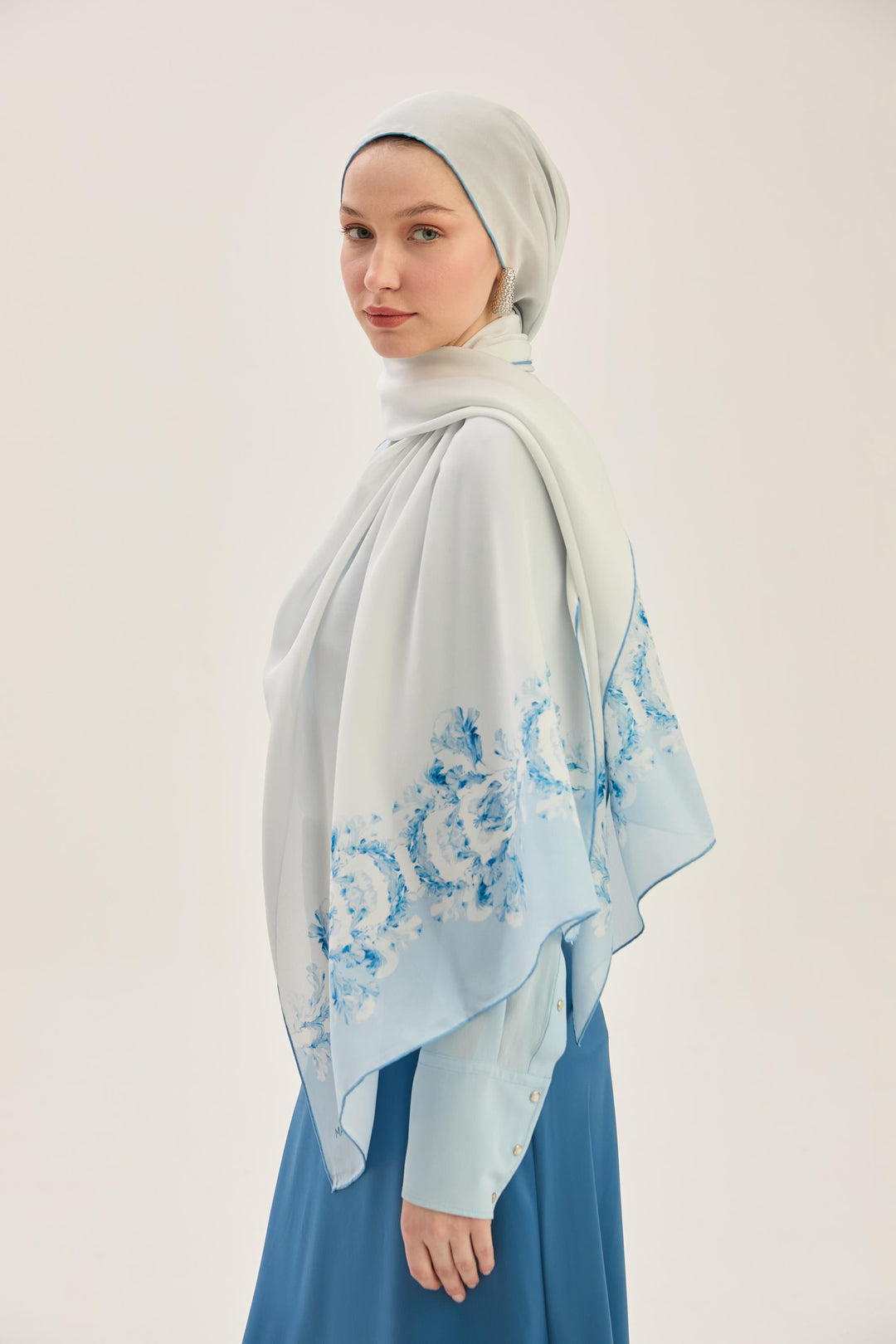 Maisa AREN KREP İPEK ŞAL 70*190 CM - MAVİ