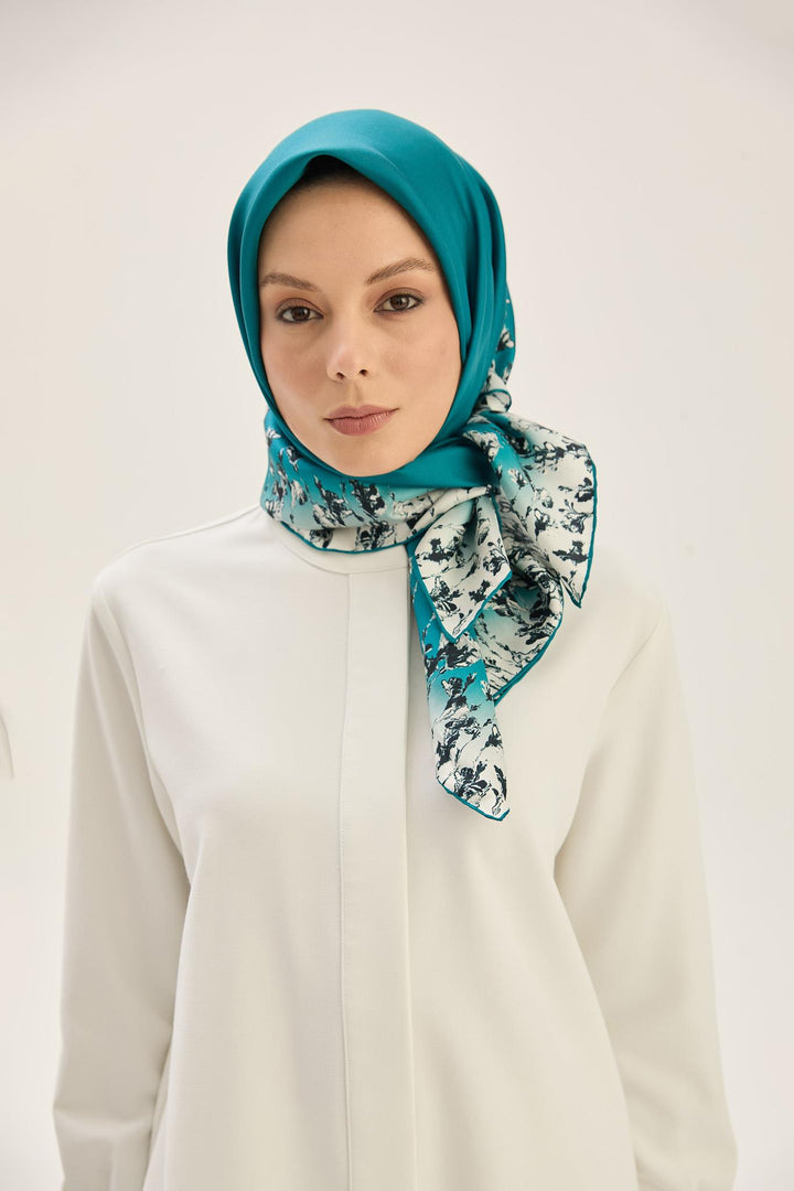 Maisa ARUS TİVİL İPEK EŞARP 90*90 CM - PETROL MAVİ