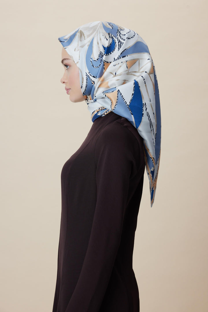 ATOL TİVİL İPEK EŞARP 90*90 CM - AÇIK MAVİ - Görsel 3