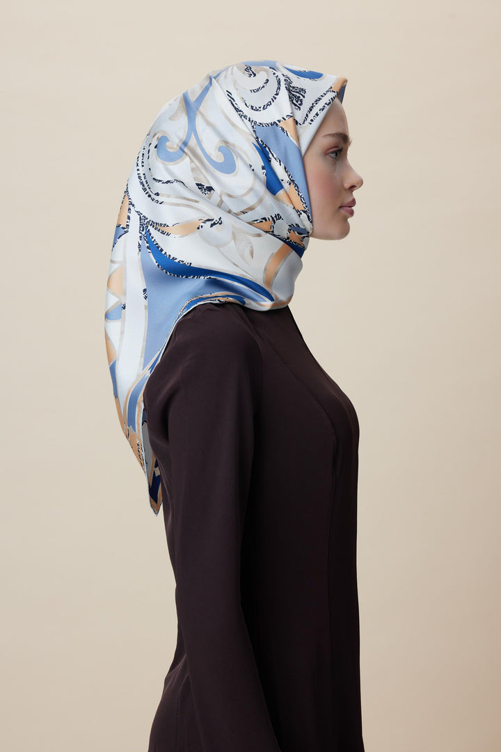 ATOL TİVİL İPEK EŞARP 90*90 CM - AÇIK MAVİ - Görsel 6
