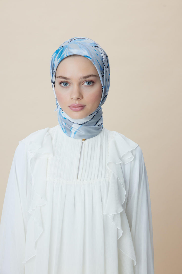 ATOL TİVİL İPEK EŞARP 90*90 CM - BUZ MAVİSİ - Görsel 7